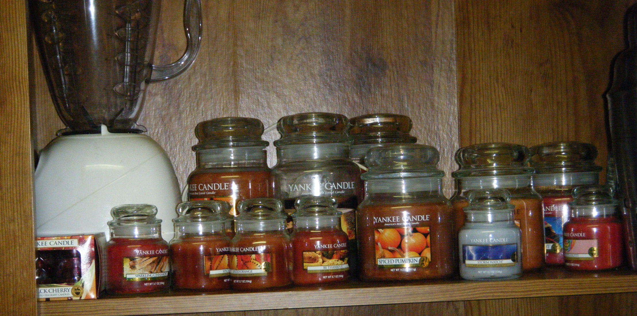 Top shelf of candle hutch